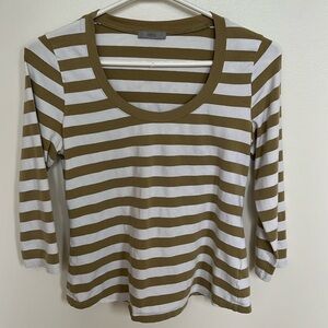 Marks & Spencer Olive Green and White Striped Long Sleeve Tee
